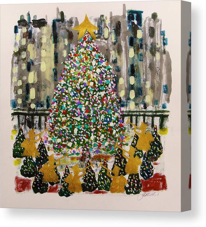 Christmas In Rockefeller Center Canvas Print featuring the painting Rockefeller Center by John Williams