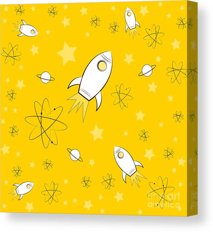 Rocket Canvas Print featuring the painting Rocket Science Yellow by Amy Kirkpatrick