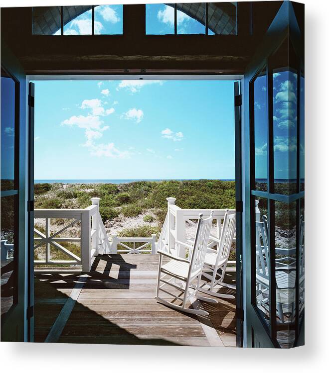 No People Canvas Print featuring the photograph Rocking Chairs On Decking by Durston Saylor