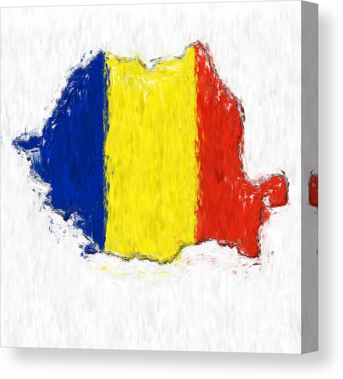 Romania Canvas Print featuring the photograph Romania Painted Flag Map by Antony McAulay