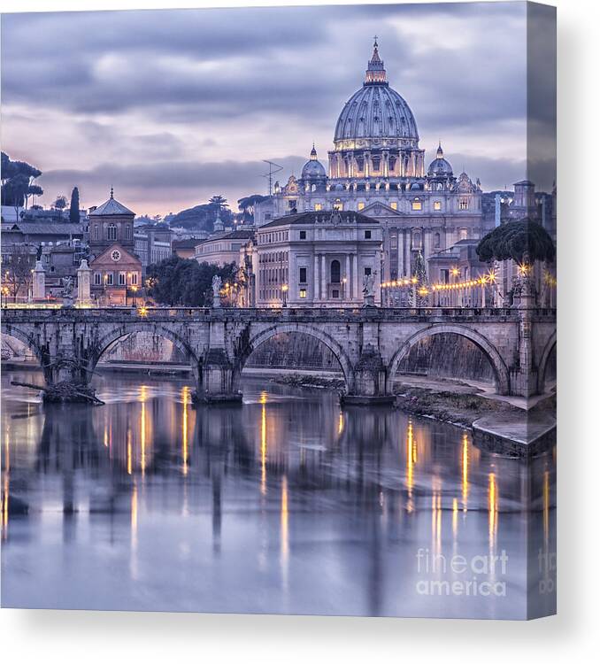 Rome Canvas Print featuring the photograph Rome and the river tiber at dusk by Sophie McAulay