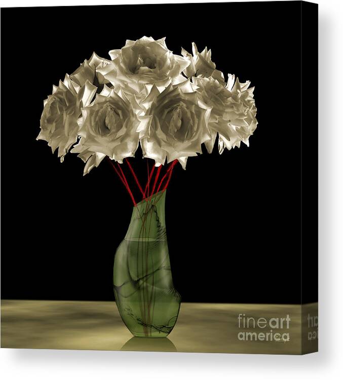 Movement Canvas Print featuring the digital art Roses in green vase by Johnny Hildingsson