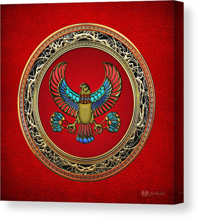 'treasure Trove' Collection By Serge Averbukh Canvas Print featuring the digital art Sacred Egyptian Falcon by Serge Averbukh