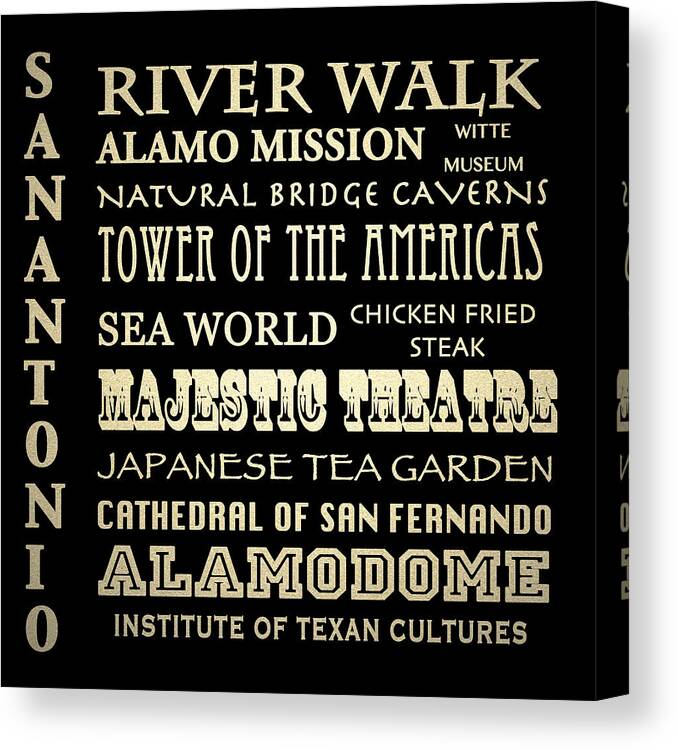 San Antonio Canvas Print featuring the digital art San Antonio Texas Famous Landmarks by Patricia Lintner