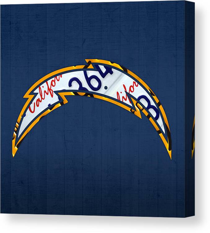 San Diego Canvas Print featuring the mixed media San Diego Chargers Football Team Retro Logo California License Plate Art by Design Turnpike