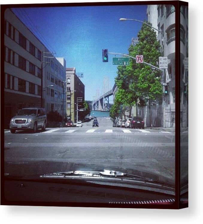  Canvas Print featuring the photograph San Fran Bay Bridge by JP Latkovic