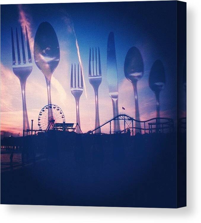 Lomography Canvas Print featuring the photograph Santa Monica Pier & Tableware Double by Jessica Allen