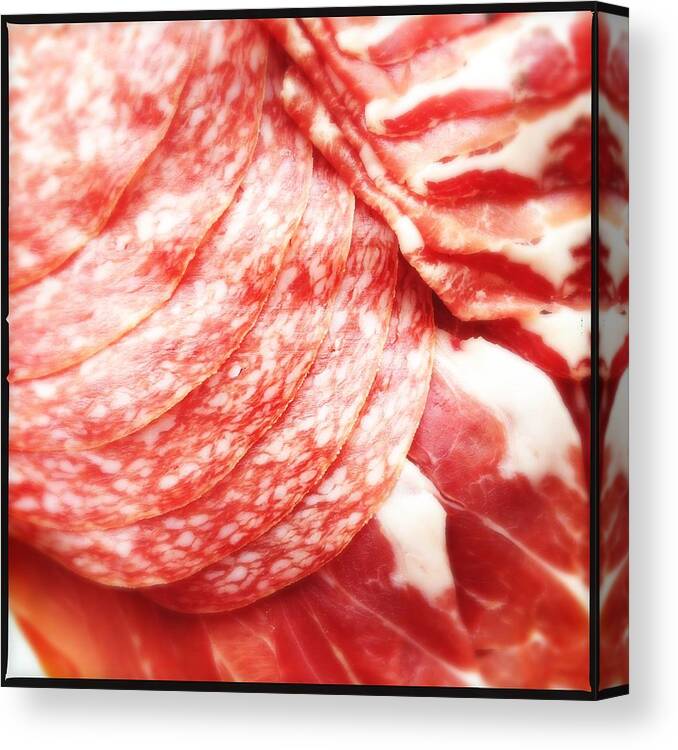 Salami Canvas Print featuring the photograph Sausage assortment - salami and ham closeup by Matthias Hauser