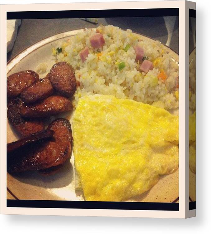 Food Canvas Print featuring the photograph Sausage, Eggs And Fried Rice #breakfast by Lisa Pabunan