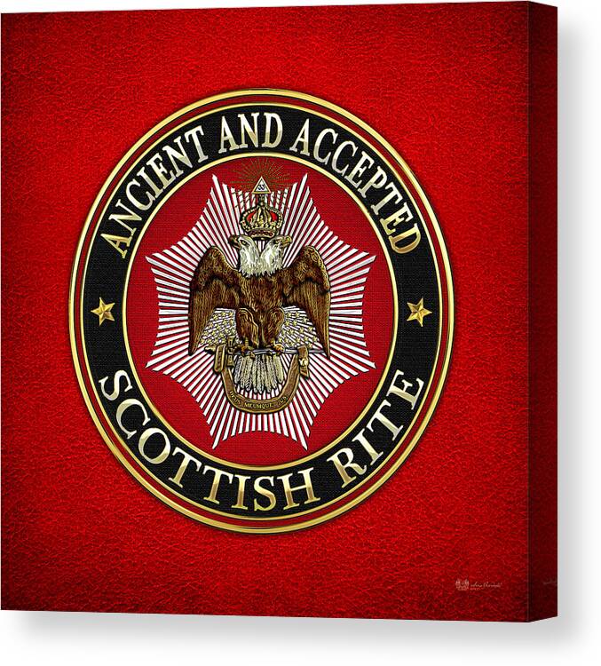 'scottish Rite' Collection By Serge Averbukh Canvas Print featuring the digital art Scottish Rite Double-headed Eagle on Red Leather by Serge Averbukh
