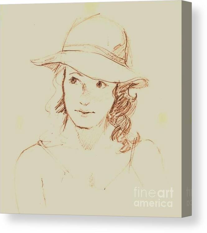 Self-portrait Canvas Print featuring the photograph Self-Portrait with Hat by Miriam Danar