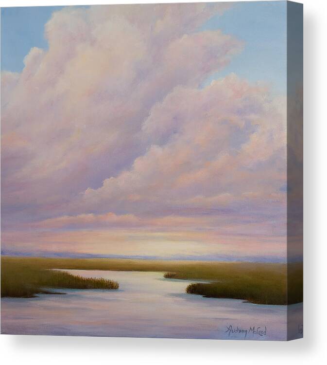 Beautiful Wind Driven Clouds Canvas Print featuring the painting Serenity by Audrey McLeod