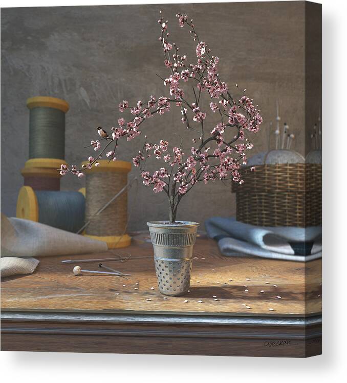 Cherry Blossom Canvas Print featuring the digital art Sew Tiny by Cynthia Decker