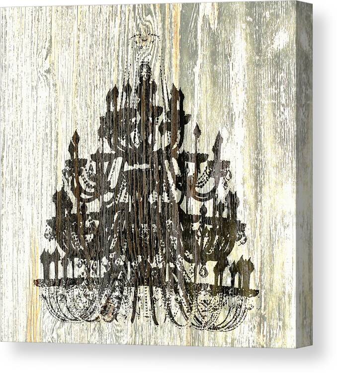 Chandelier Canvas Print featuring the photograph Shabby Chic Rustic Black Chandelier On White Washed Wood by Suzanne Powers