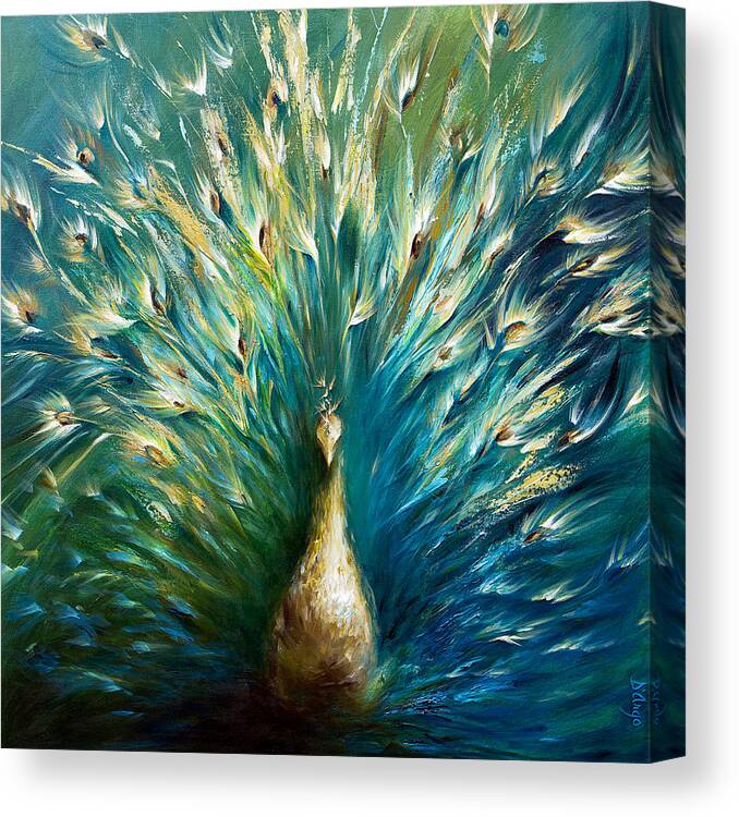 Peacock Canvas Print featuring the painting Show Off 3 White Peacock by Dina Dargo