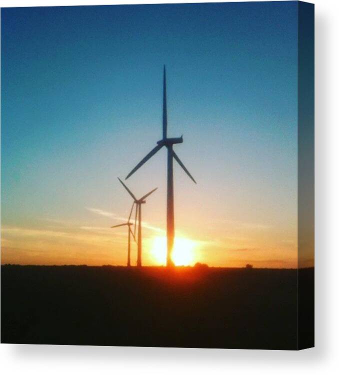 Windmill Canvas Print featuring the photograph Shrivenham Wind Farm This Evening At by Steve Cox
