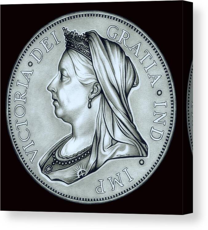 Coin Canvas Print featuring the drawing Silver Royal Queen Victoria by Fred Larucci