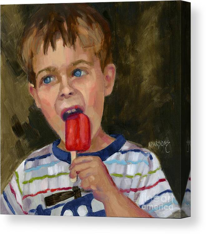 Little Boy Canvas Print featuring the painting SOLD Simple Pleasures by Nancy Parsons