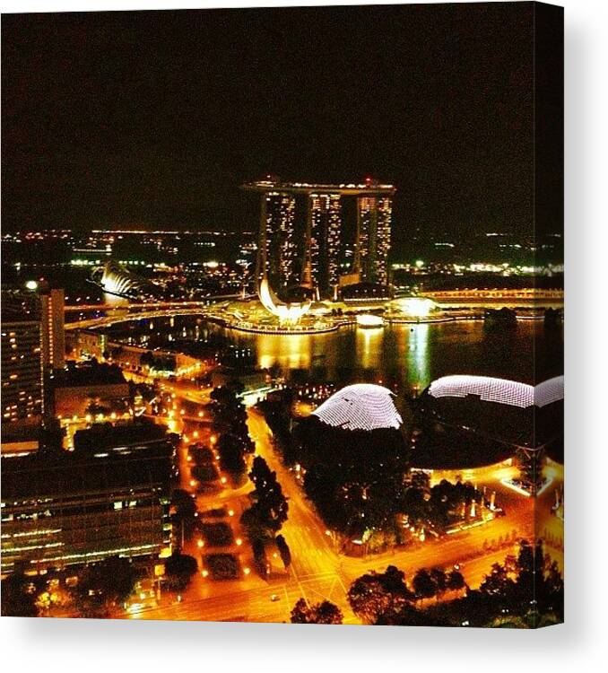 City Canvas Print featuring the photograph #singapore #night #marinabaysands #view by Stephanie Forster