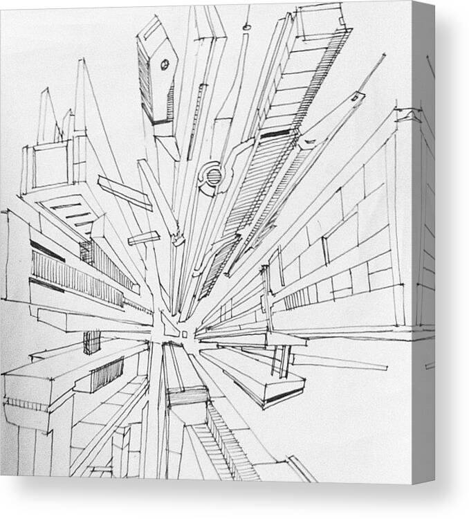Perspective Canvas Print featuring the photograph #sketch #architectural #drawing #city by Hugo Lemes