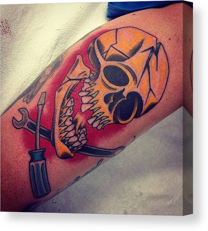 Tattoos Canvas Print featuring the photograph #skull #wrench #screwdriver by Chris Lombardi