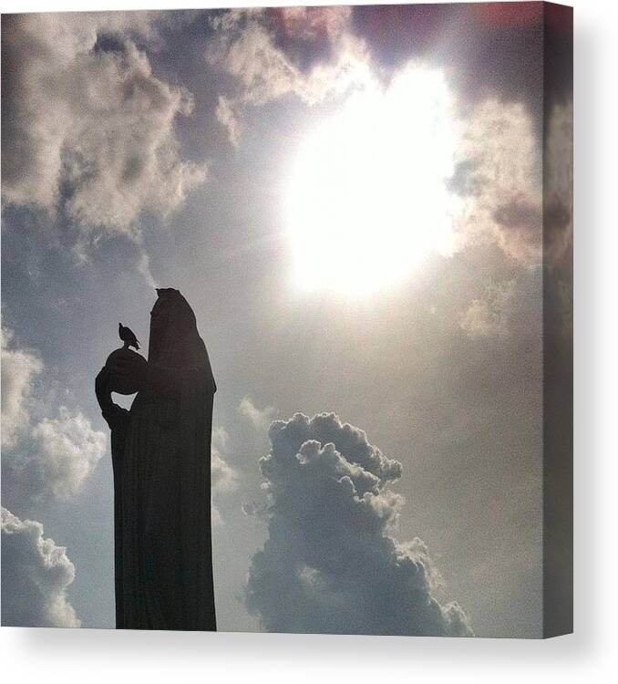 Notredame Canvas Print featuring the photograph #sky #sun #statue #notredame #clouds by Darren O' Dea