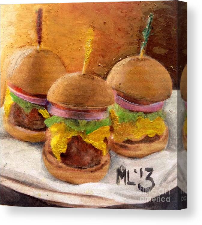 Burgers Canvas Print featuring the pastel Sliders by Maria Leah Comillas
