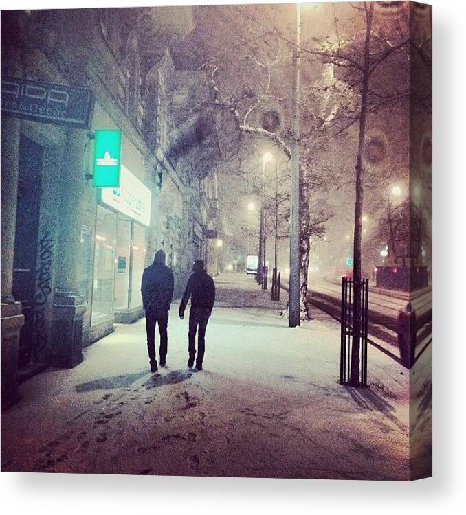 Fun Canvas Print featuring the photograph Snow Storm In Prague #prague #fun by Andrea Drudikova