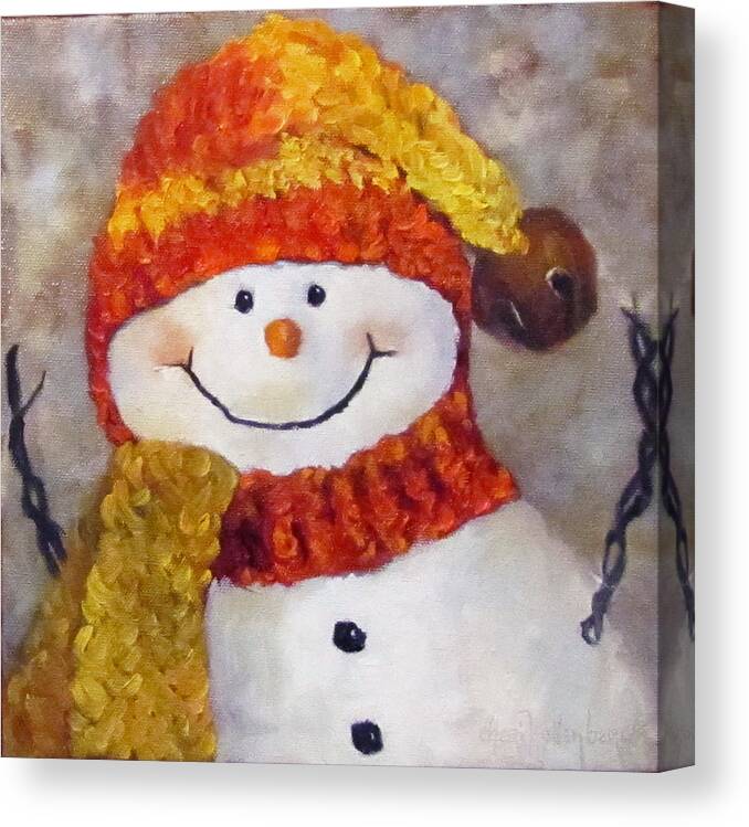 Snowman Canvas Print featuring the painting Snowman V - Christmas Series by Cheri Wollenberg
