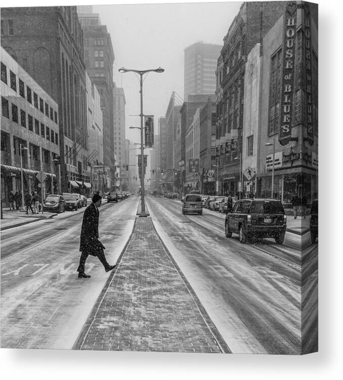 Cleveland Canvas Print featuring the photograph Snowy Stroll by Jared Perry 