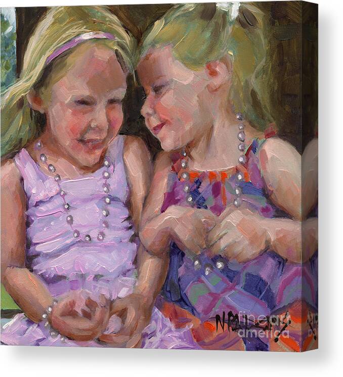 Sisters Canvas Print featuring the painting SOLD Silly Sister Secrets by Nancy Parsons