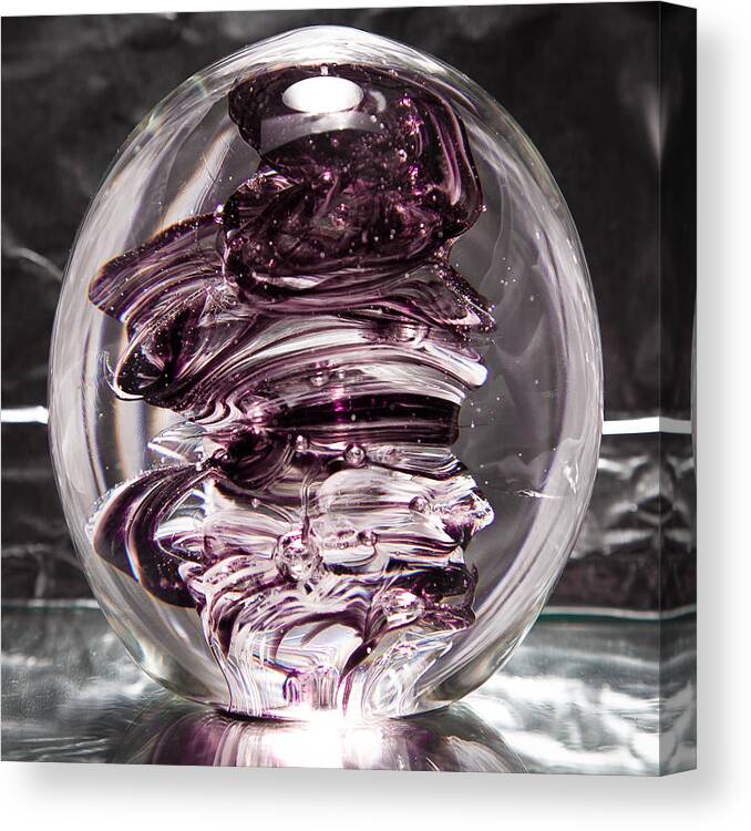 Solid Glass Sculpture/paperweight With Swirls Of Pink And A Hint White Color Canvas Print featuring the sculpture Solid Glass Sculpture RPW Purple and White by David Patterson