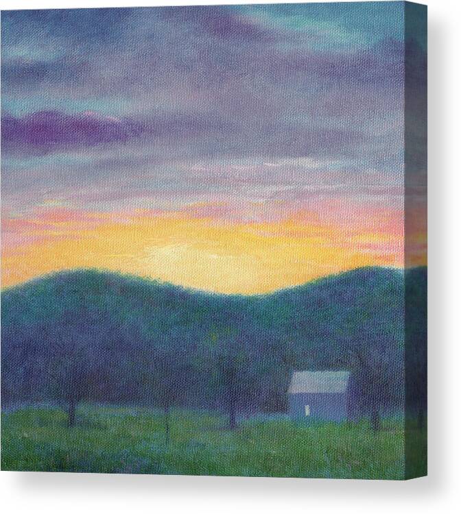 Impressionism Canvas Print featuring the painting Blue Yellow nocturne solitary landscape by Judith Cheng