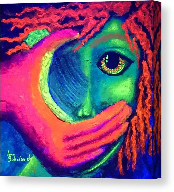 Bright Canvas Print featuring the painting Someday blacklight by Ann Sokolovich