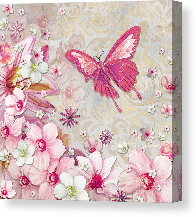 Sophisticated Elegant Whimsical Pink Butterfly Floral Flower Art Springs  Joy by Megan Duncanson Canvas Print