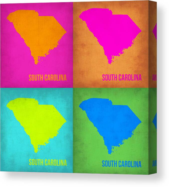 South Carolina Map Canvas Print featuring the painting South Carolina Pop Art Map 1 by Naxart Studio
