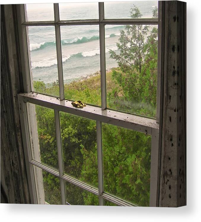 Landscapes Canvas Print featuring the photograph South Manitou Island Lighthouse Window by Mary Lee Dereske
