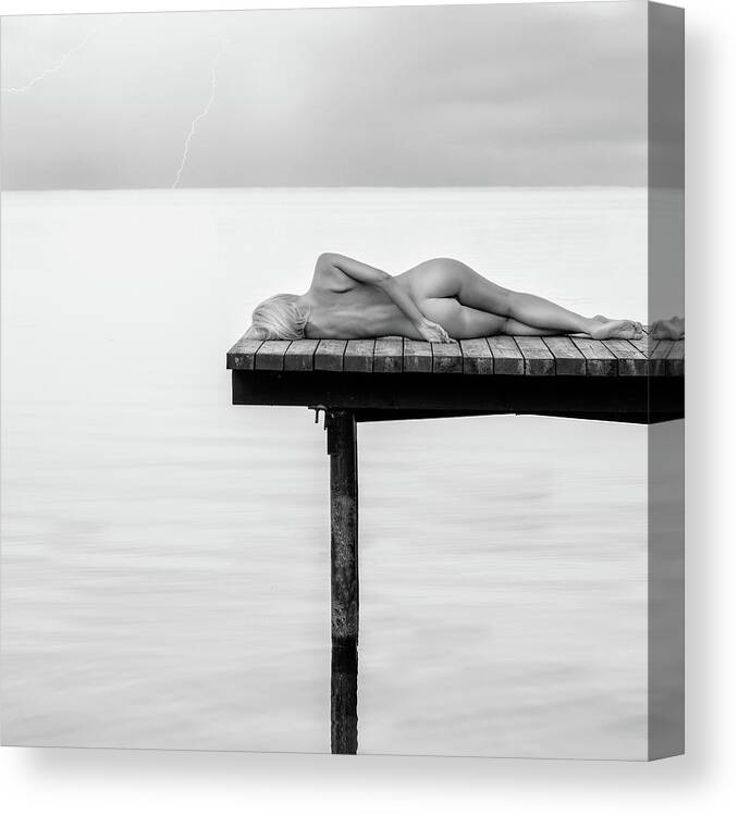 Nude Canvas Print featuring the photograph Spilling Lines by Paulius Stefanovicius