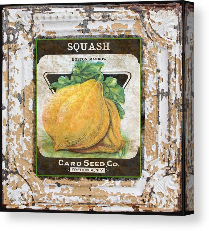 Beautiful Canvas Print featuring the digital art Squash on Vintage Tin by Jean Plout