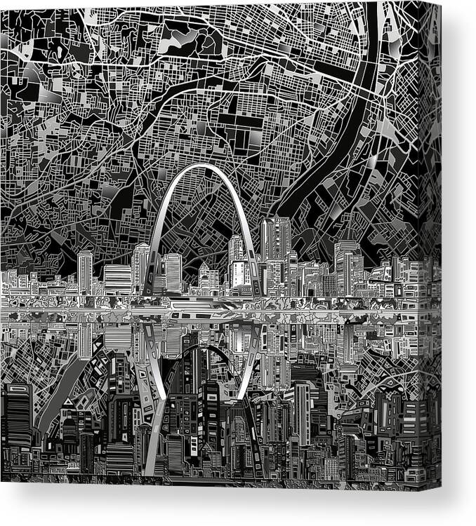 St Louis Skyline Canvas Print featuring the painting St Louis Skyline Abstract 2 by Bekim M