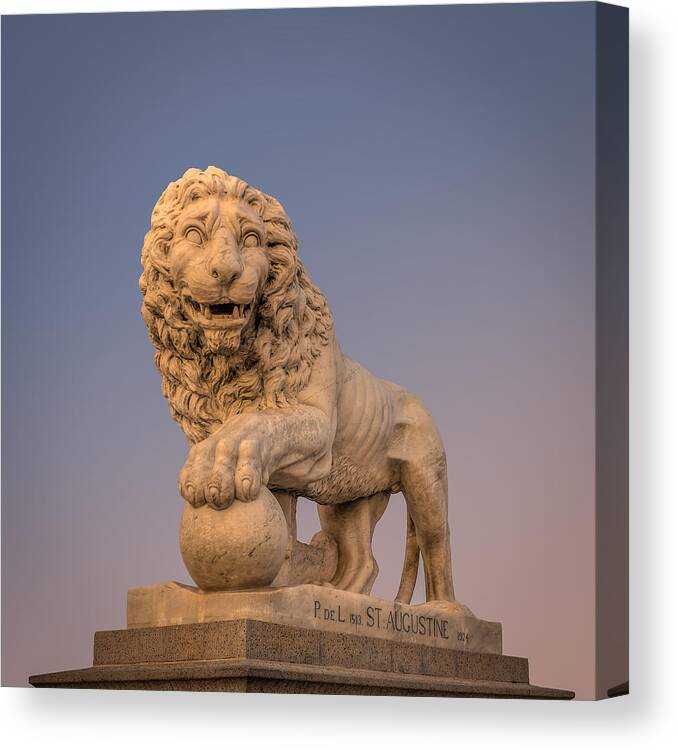 America Canvas Print featuring the photograph Statue at The Bridge of Lions by Traveler's Pics