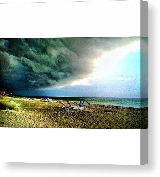 Tropical Canvas Print featuring the photograph #storm Moving In #tropical #rain #beach by Nicole Sweet