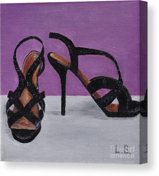 Strappy Canvas Print featuring the painting Strappy Black Heels for Maddy by Laurel Best