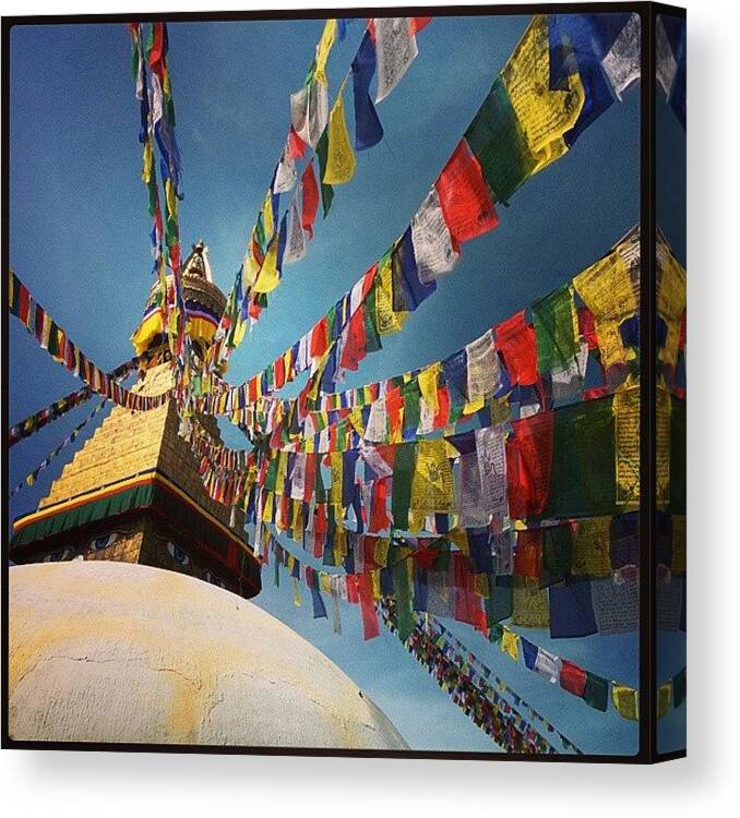  Canvas Print featuring the photograph Stupa&lungta by Raimond Klavins