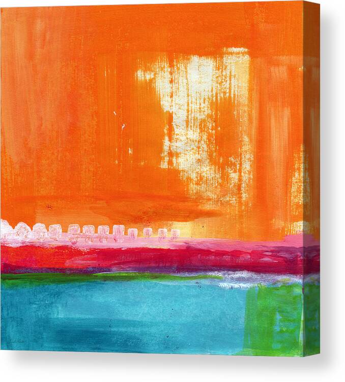 Orange Abstract Art Canvas Print featuring the painting Summer Picnic- colorful abstract art by Linda Woods
