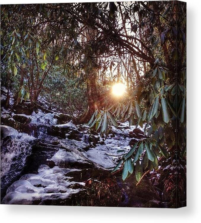 Waterfall Canvas Print featuring the photograph #sun #waterfall #winter #nature by Lori Lynn Gager