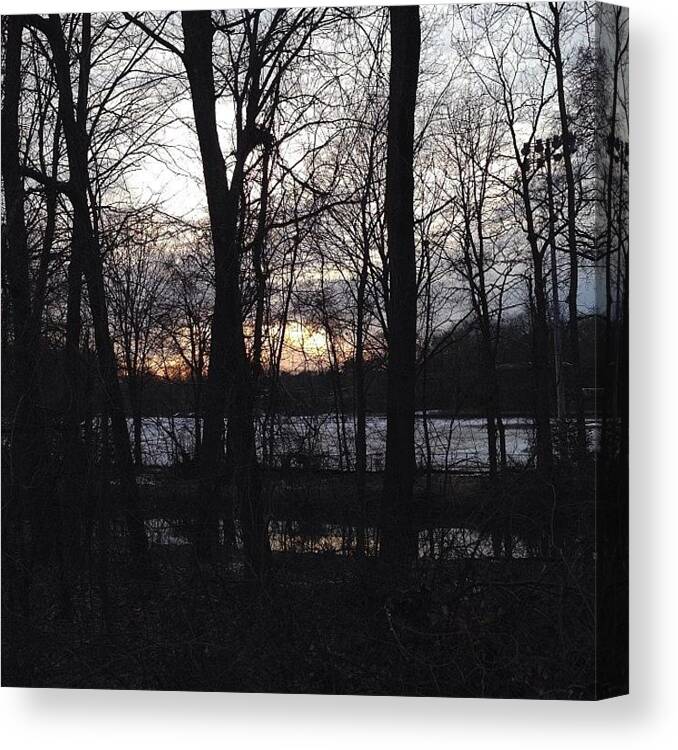  Canvas Print featuring the photograph Sundown In The Winter Woods Across The by Jim Spencer