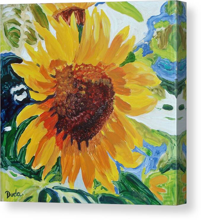 Sunflower Tile Canvas Print featuring the painting Sunflower Tile by Susan Duda