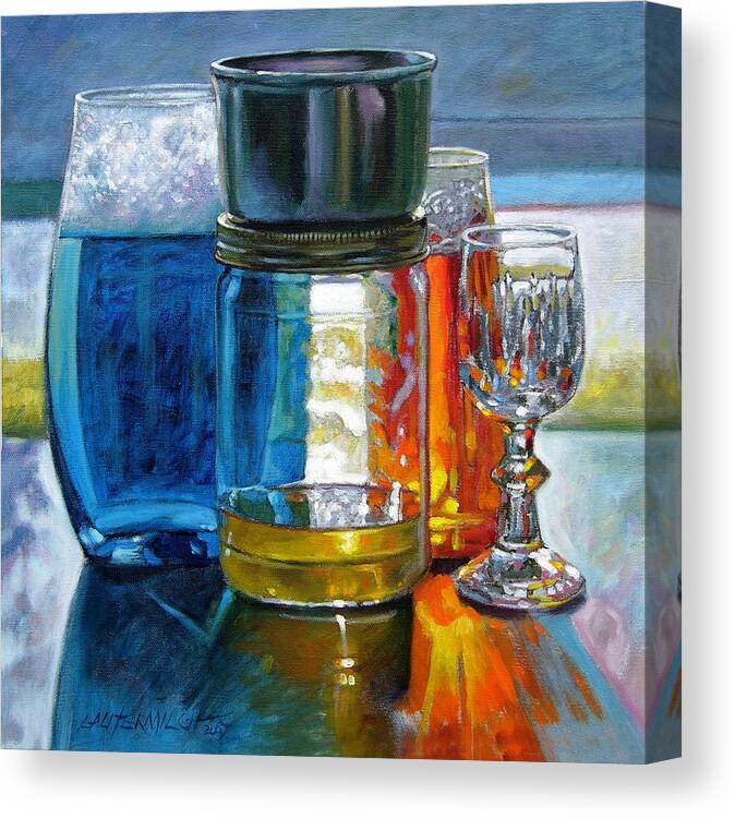 Still Life Canvas Print featuring the painting Sunlight Shining through Glass by John Lautermilch