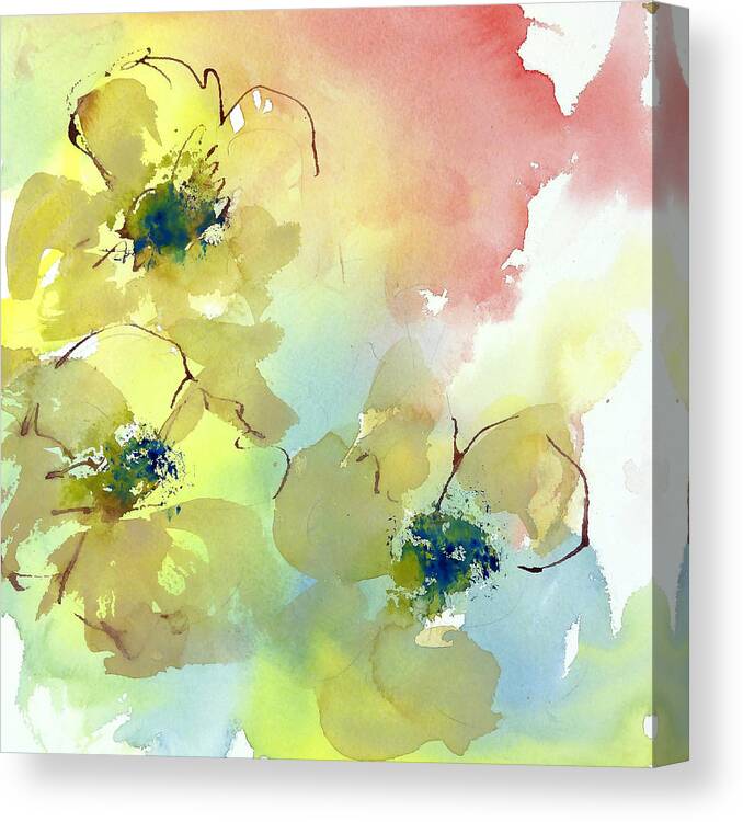 Watercolor Canvas Print featuring the painting Sunlit Poppies II by Chris Paschke